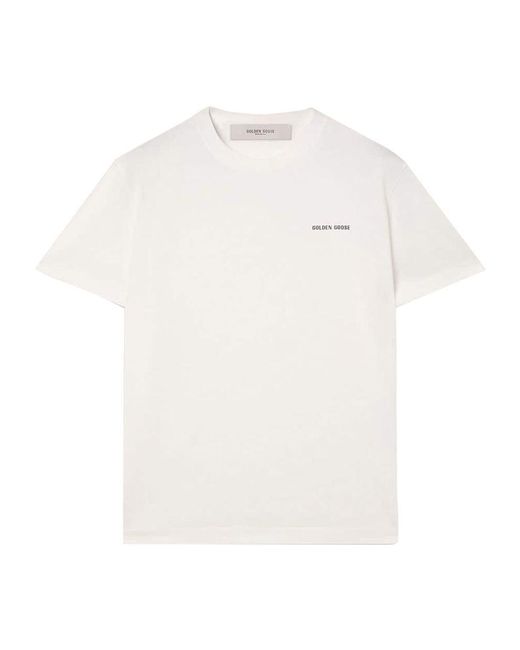 Golden Goose Deluxe Brand White Cotton Jersey T-Shirt With Contrasting Logo Print Clothing for men