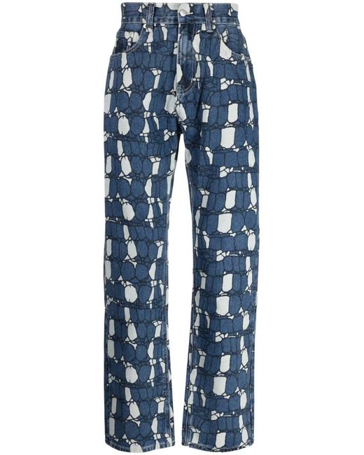 BBCICECREAM Blue Camouflage Print Denim Jeans for men