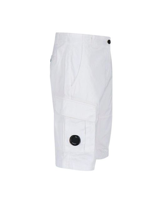 C P Company White Logo Shorts for men