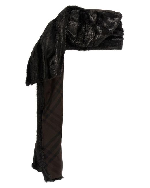 Burberry Black Eco Fur Hooded Scarf Scarves, Foulards