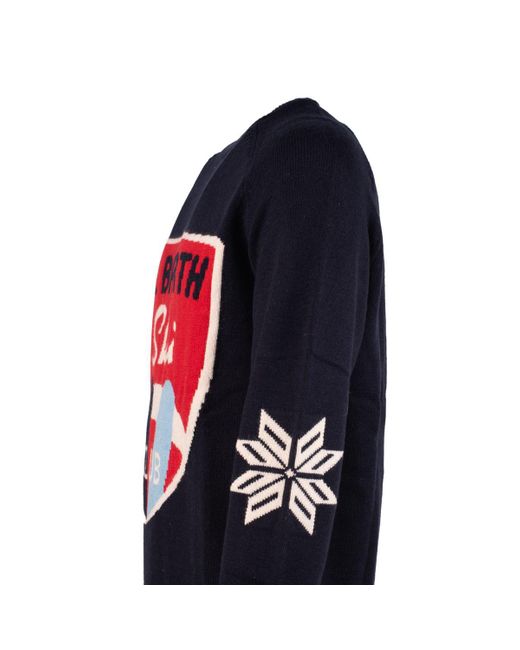 Saint Barth Blue St. Barth Ski Club Jacquard Print Crewneck Sweater for men