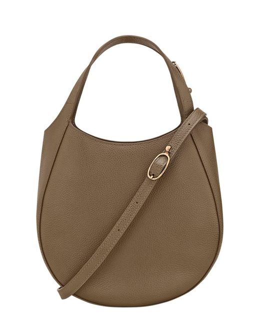 Longchamp Brown 'Le Foulonné Small Handbag With Logo Lettering On The Front And Adjustable And Removable Shoulder Strap