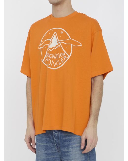 MONCLER X ROC NATION Orange Logo T-Shirt for men