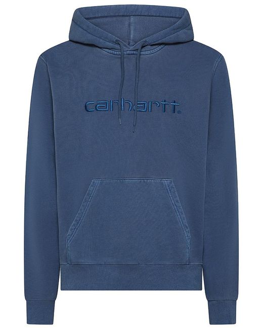 Carhartt Blue Cotton Hoodie With Embroidered Front Logo for men