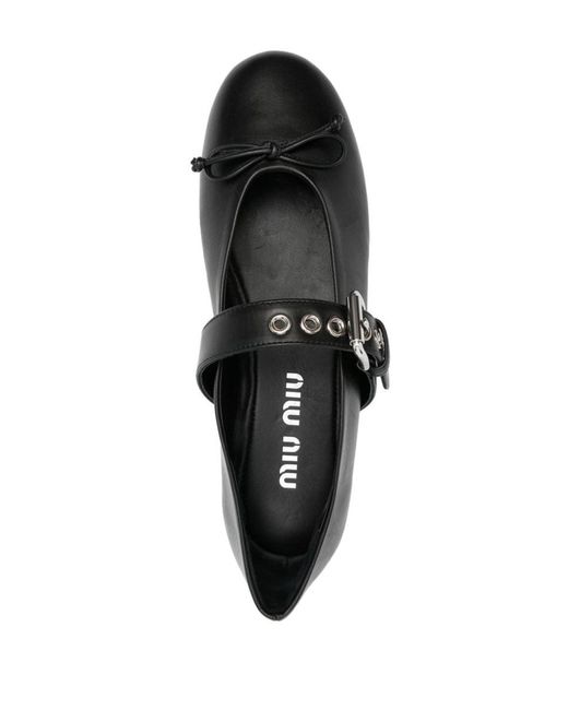 Miu Miu Black Leather Ballerina Shoes