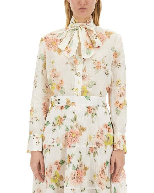 Zimmermann Natural Blouse With Floral Pattern