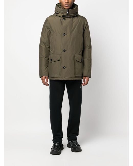 Woolrich Green Feather Down Padded Parka With Concealed Hood for men