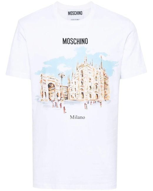 Moschino White T-Shirt With Graphic Print for men
