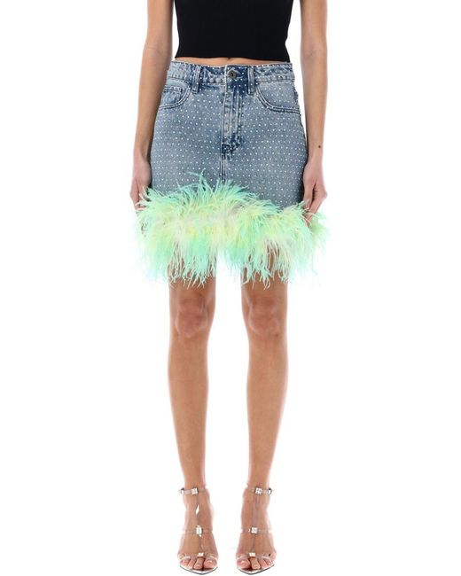 Self-Portrait Blue Mini Skirt Denim Feather