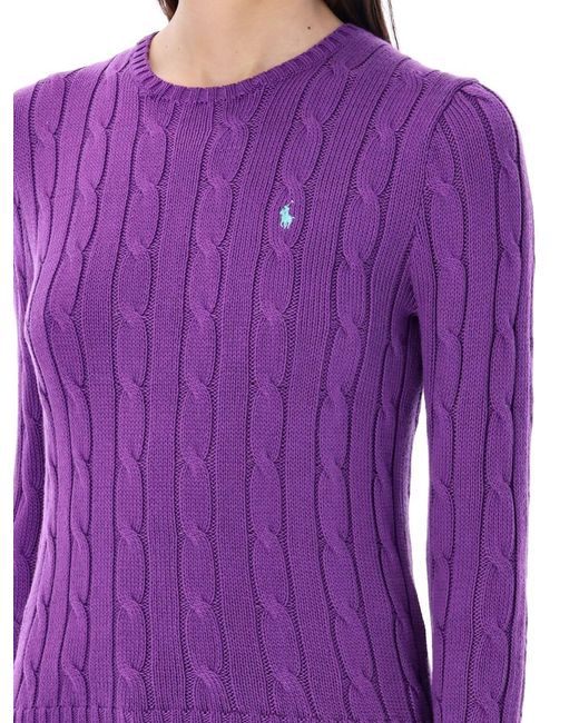 Polo Ralph Lauren Purple Cable-Knit Cotton Crewneck Sweater