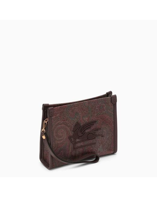 Etro Brown Paisley Clutch Bag In Coated Canvas With Logo