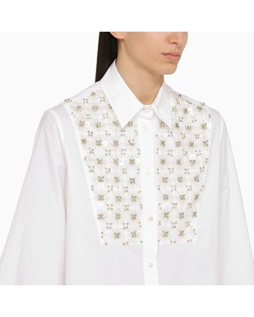 P.A.R.O.S.H. White Shirt With Paillette Embroidery