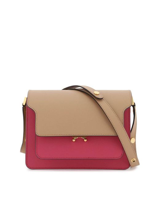 Marni Red Tricolor Leather Medium Trunk Bag