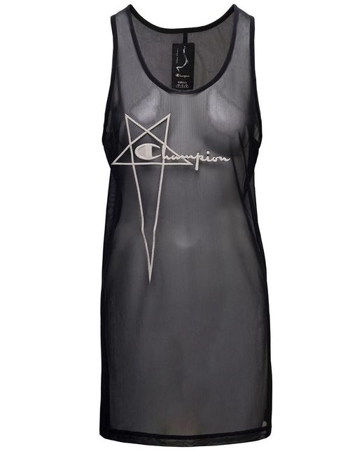 Rick Owens Black Basketball Mini Dress With Pentagram Embroidery