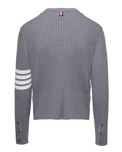 Thom Browne Gray Cable-Knit Jumper With Signature 4 Bar Detailing for men