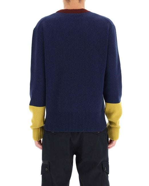 Dolce & Gabbana Blue Wool Sweater With Logo Patch for men