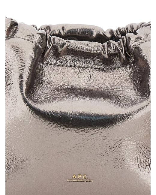 A.P.C. Gray Metallic Shoulder Bag With Logo Lettering On The Front And Drawstring Closure
