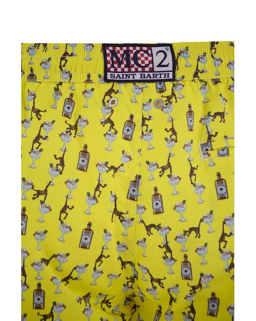 Mc2 Saint Barth Yellow Lightweight Fabric Swim Boxer Shorts With Print for men