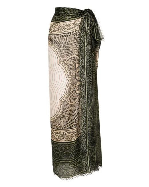 Jean Paul Gaultier Green Cartouche-print Frayed Cover-up