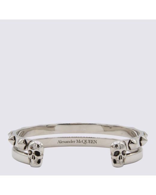 Alexander McQueen Metallic Silver Metal Studded Open Bracelet for men