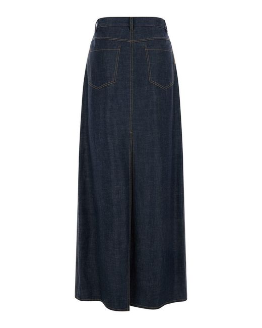Brunello Cucinelli Blue Maxi Skirt With Contrasting Stitching