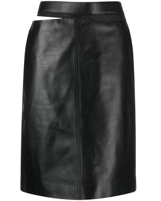 Fendi Black Leather Midi Skirt