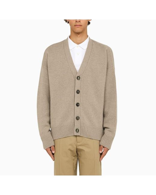 AMI Natural Beige Wool And Cashmere Cardigan for men