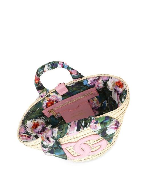 Dolce & Gabbana Pink Kendra Small Rafia Tote Bag