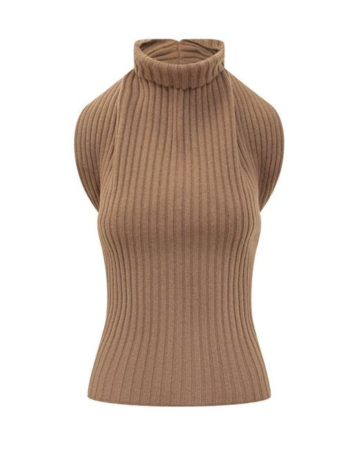 Victoria Beckham Brown Sleeveless High Neck Top