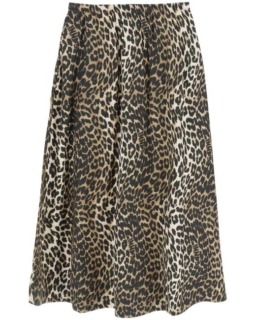 Ganni Leopard Poplin Maxi Skirt | Lyst