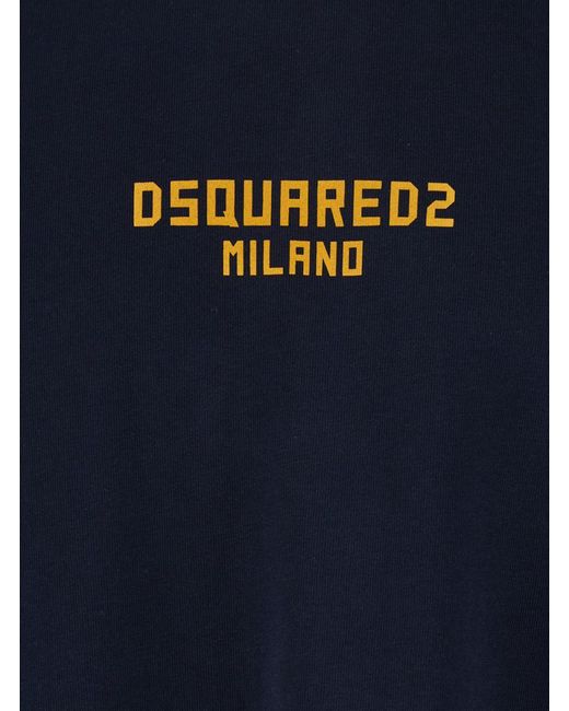 DSquared² Blue T-Shirt With Logo Print On The Front for men