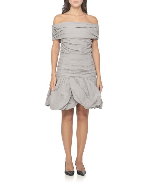 ROTATE BIRGER CHRISTENSEN Gray Draped Mini Dress With Rear Zip Closure