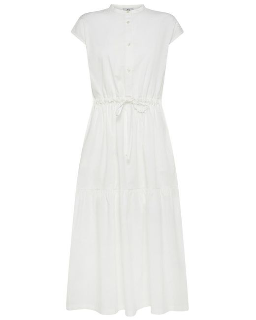 Woolrich White Ruffled Shirt Dress With Drawstring