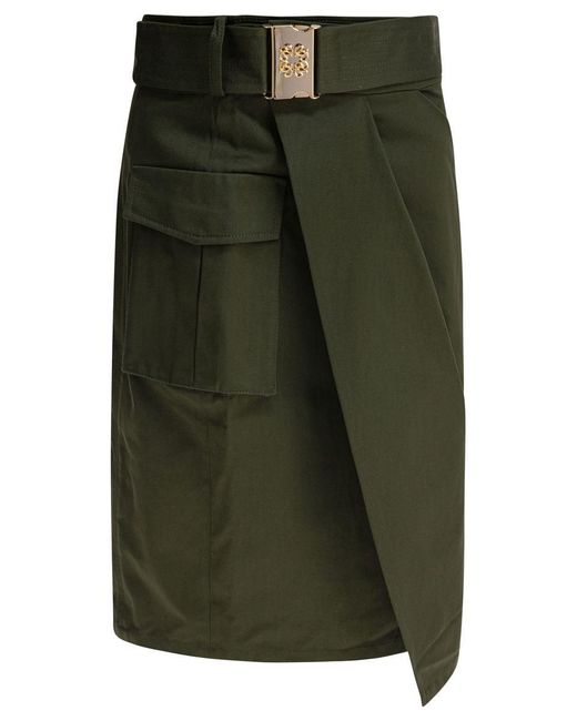 Elie Saab Green Gabardine Midi Skirt Palm Shade36 Gabardine