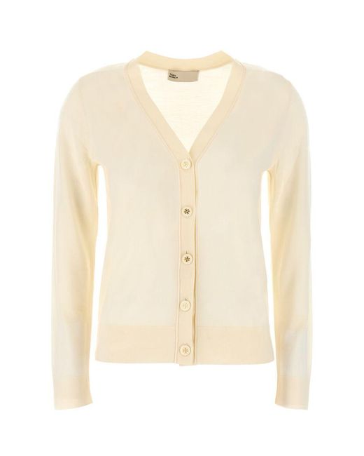 Tory Burch Natural Wool And Silk Blend Cardigan