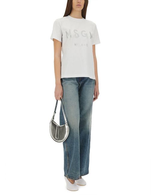 MSGM Gray Tshirt With Logo