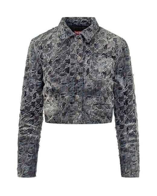 DIESEL Gray Denim Jacket Destroyed Effect