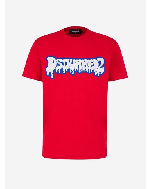 DSquared² Red Cotton Printed T-Shirt for men