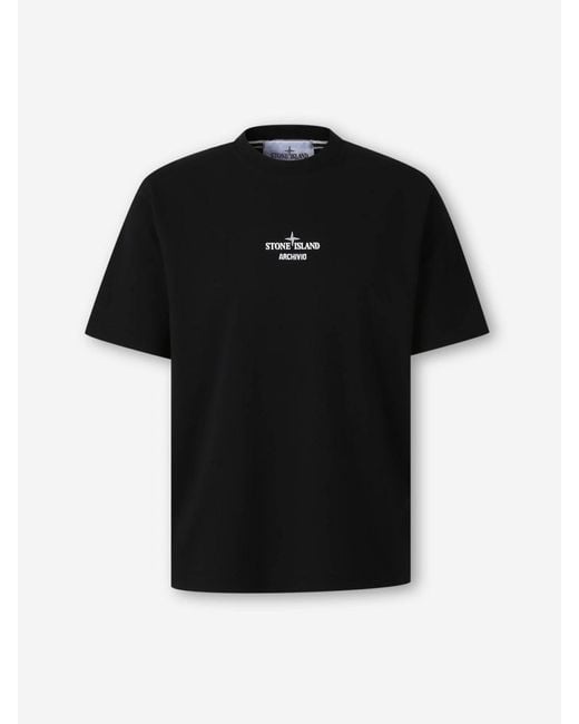 Stone Island Black Cotton Logo T-Shirt for men