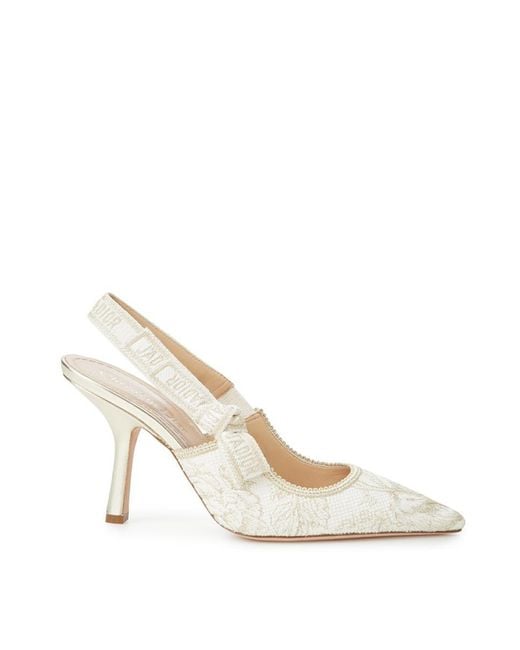 Dior White Pointed Decollete Slingback With Jardin Dhiver Print And Embroidered Logo