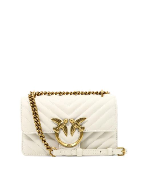 Pinko Lovebird Quilted Chain-linked Shoulder Bag in Natural | Lyst
