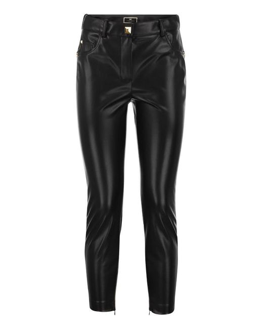 Elisabetta Franchi Black Faux Leather Skinny Trousers