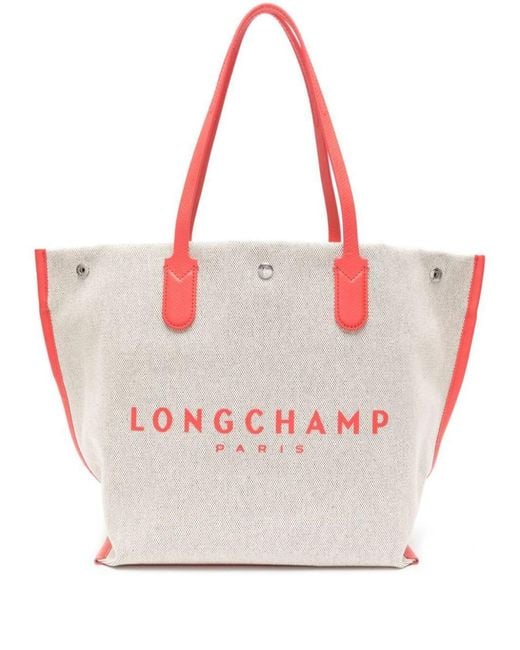 Longchamp White 'Roseau' Tote Bag With Logo Print