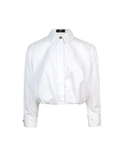 Elisabetta Franchi White Long-Sleeved Cropped Poplin Shirt