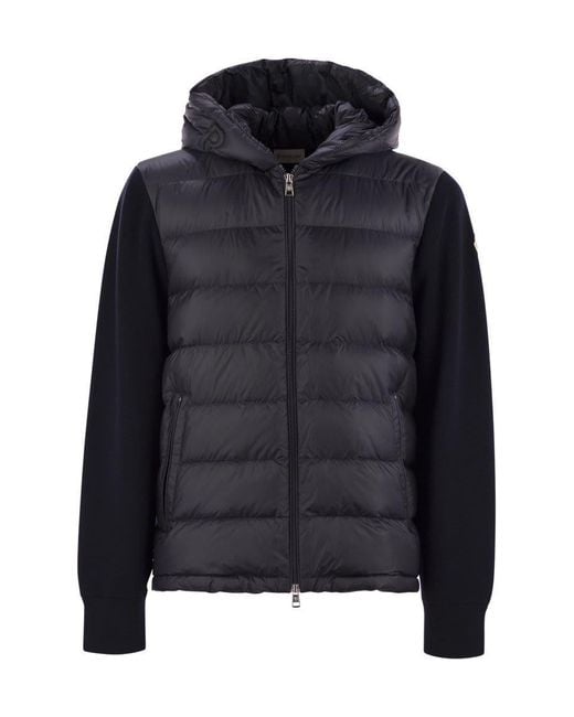 Moncler Black Padded Wool Sweatshirt With Hood And Zip for men