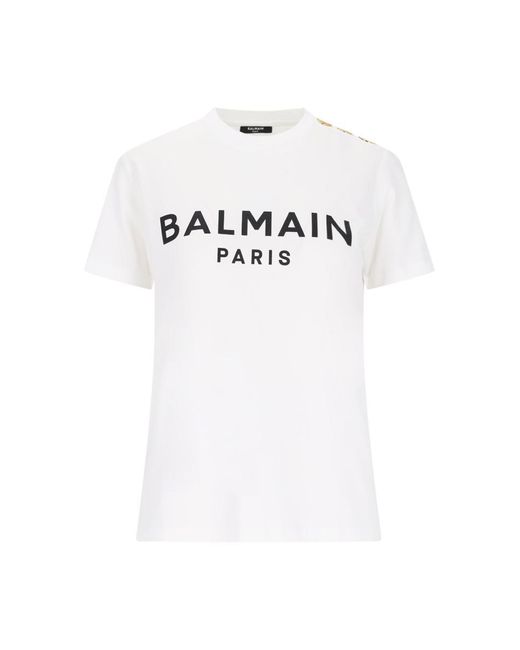 Balmain White Logo Buttons T-shirt