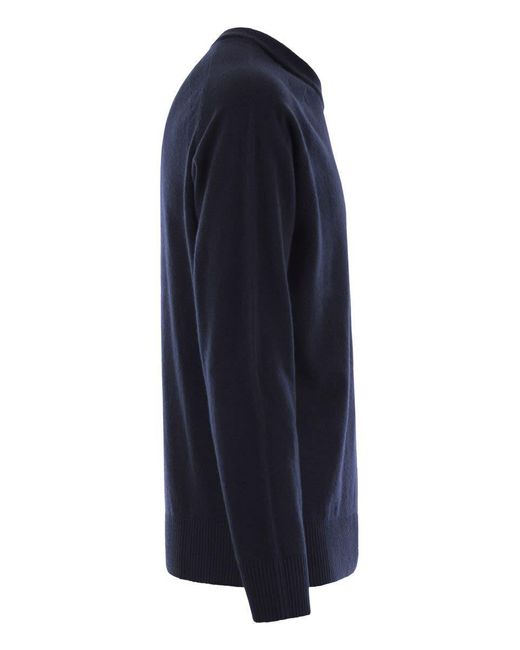 Stone Island Blue Crew-Neck Jumper With Raglan Sleeves And Ribbed Edges for men
