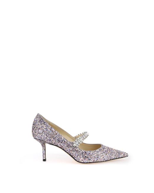 Jimmy Choo White Bing 65 Pumps With Glitter And Crystals