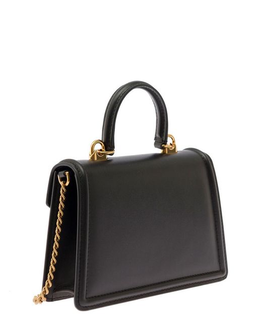 Dolce & Gabbana Black Small Devotion Top Handle Bag In Calf Leather Woman