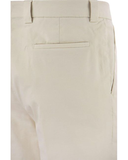 Brunello Cucinelli Natural Garment-dyed Leisure Fit Trousers In American Pima Comfort Cotton With Pleats for men